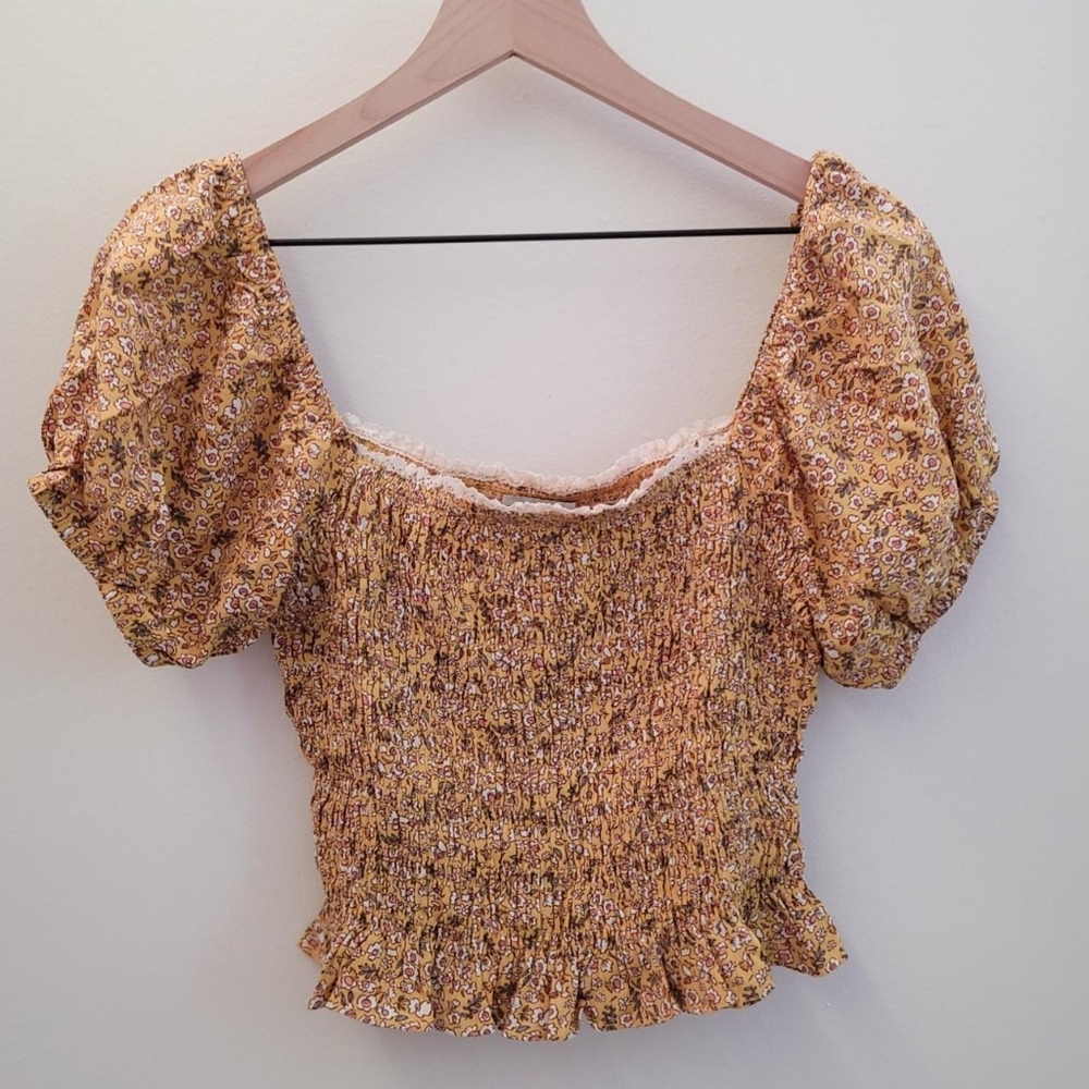 Dress Forum, Folklore Yellow Ruffle Floral Top - S